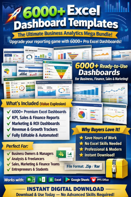 3000+ Excel Dashboard Templates Bundle | KPI, Finance, Sales, Marketing & Analytics Dashboards (digital download)